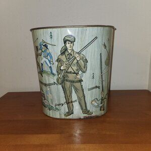 Davy Crockett Vintage 1956 Metal Trash Can 11.5" H x 11" L x 7" W